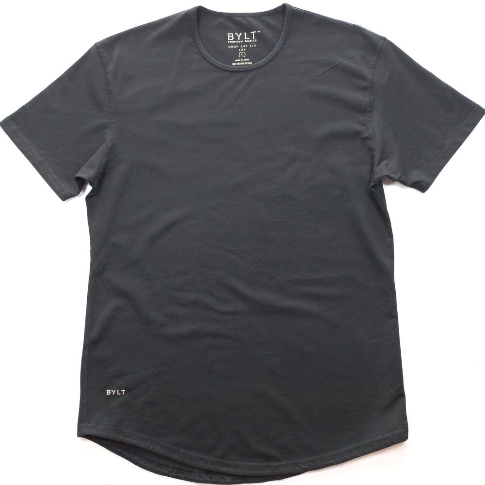 BYLT Premium Basics Drop Cut Lux T Shirt Mens Large L Black Short Sleeve